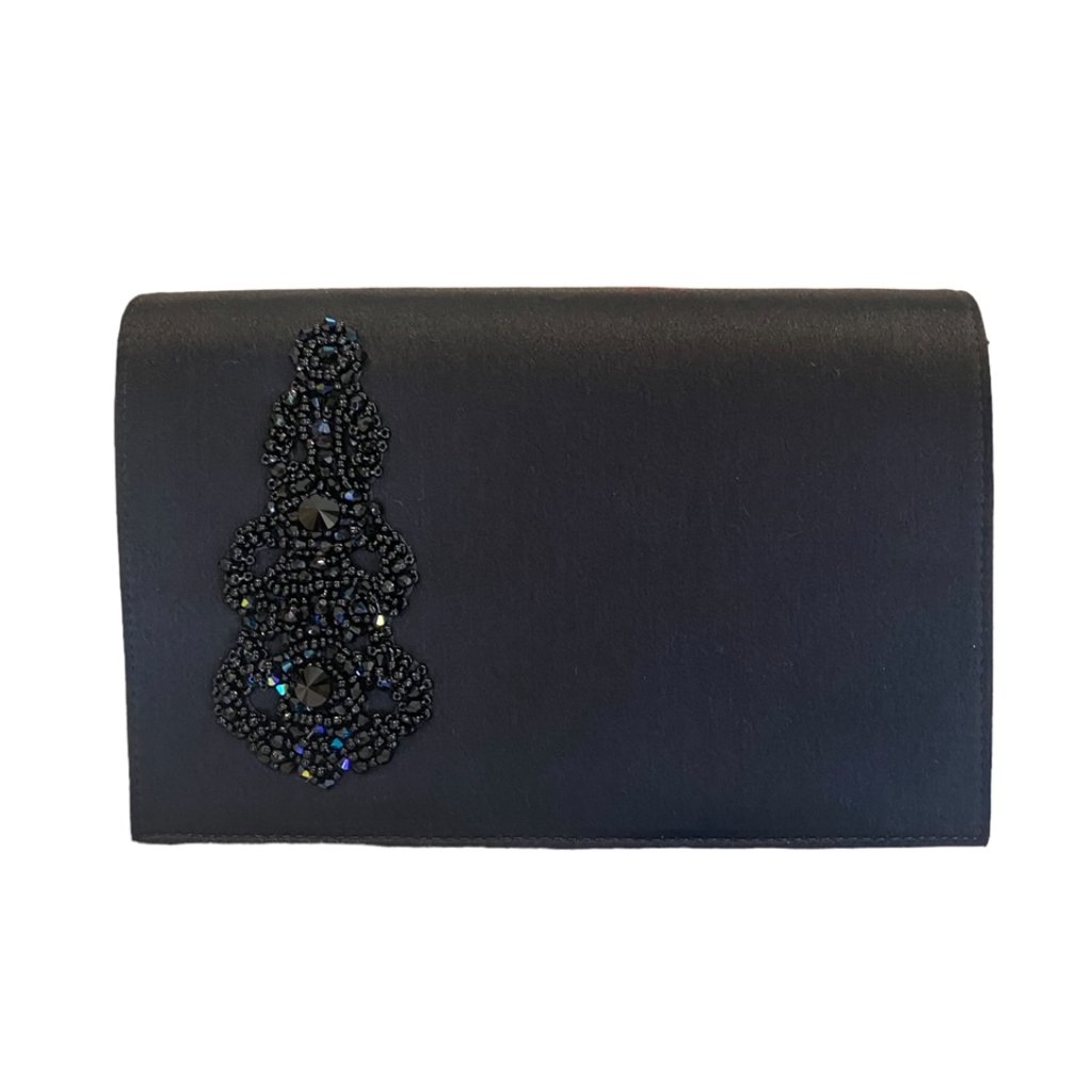 Stewart Weitzman  Black Satin Evening Bag  Caviar Collection
